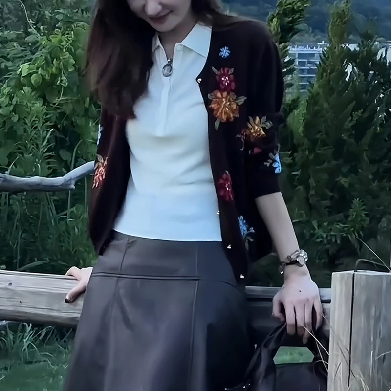 M719甜美秋季长袖印花针织开衫网红洋气炸街女装漂亮慵懒风上衣