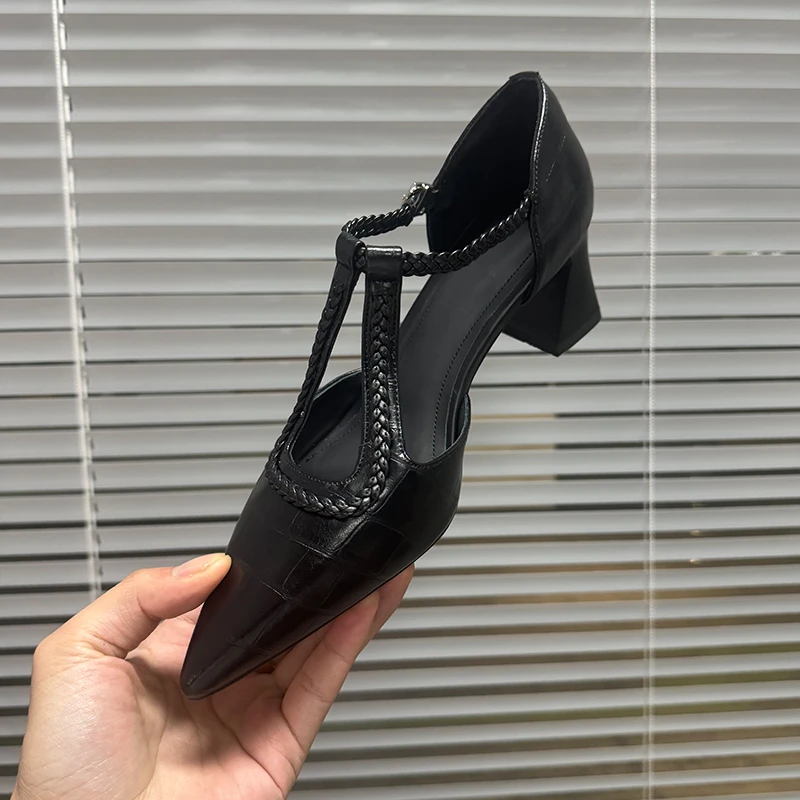 5cm/高跟包头凉鞋女粗跟法式 M267