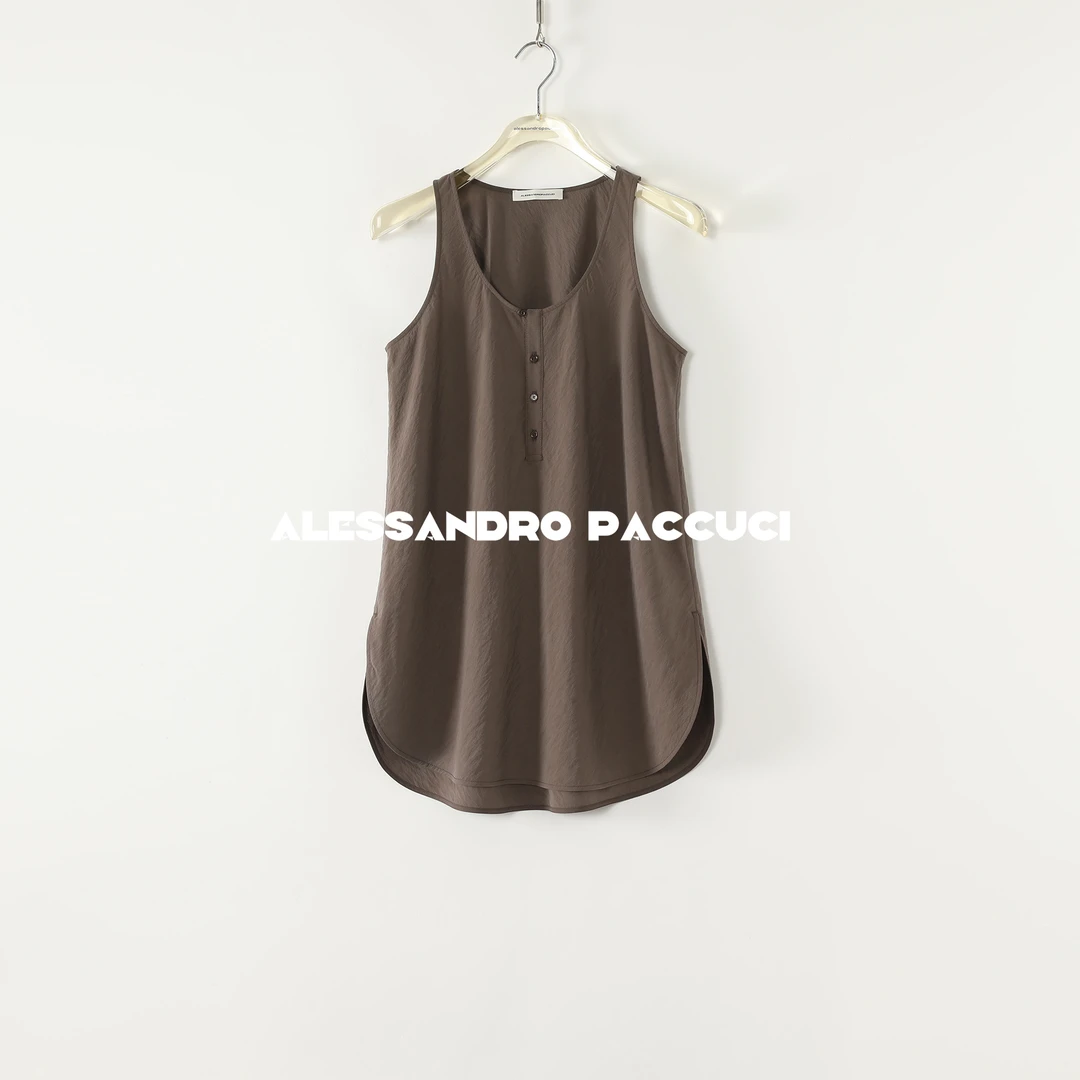 AP洛哥52037MB【茧皱】桑蚕丝斜裁褶皱肌理感半开襟时尚百搭背心