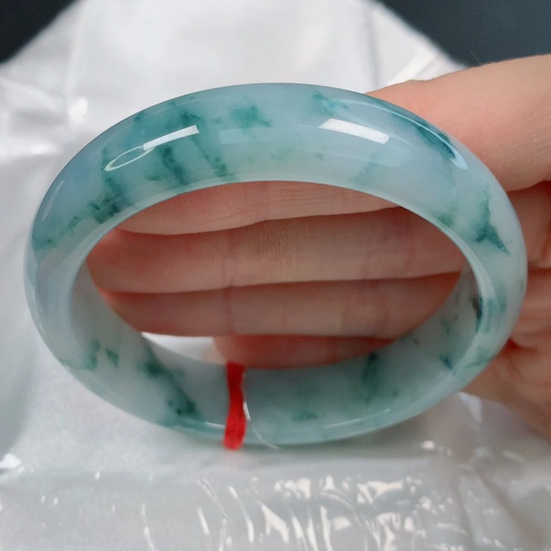 未镶嵌手镯翡翠54.8正圈，满飘蓝花，润感好，完整，019