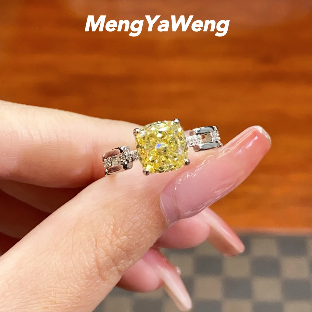 新品戒指 【k4119】方形冰花切黄色镶嵌轻奢气质【链条黄】