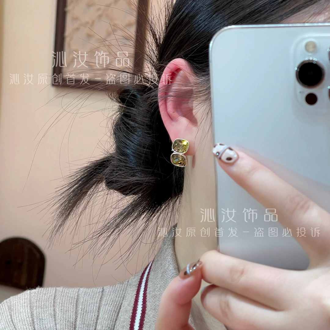 【沁汝饰品】FQ883锆石拼接耳钉秋冬新款百搭高级