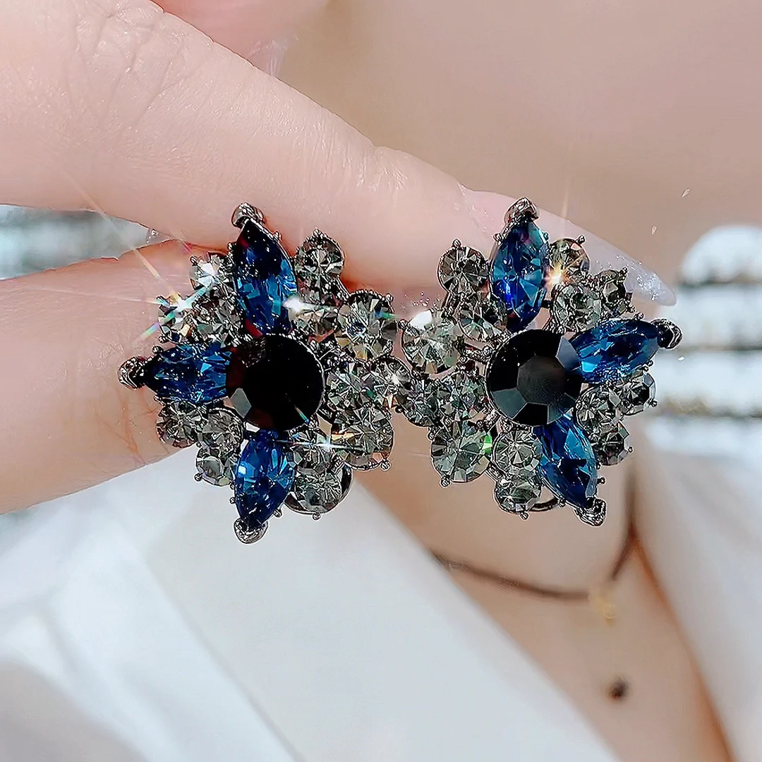 铜合金合成锆石耳饰 197法式蓝色镶嵌时尚气质奢华优雅耳钉