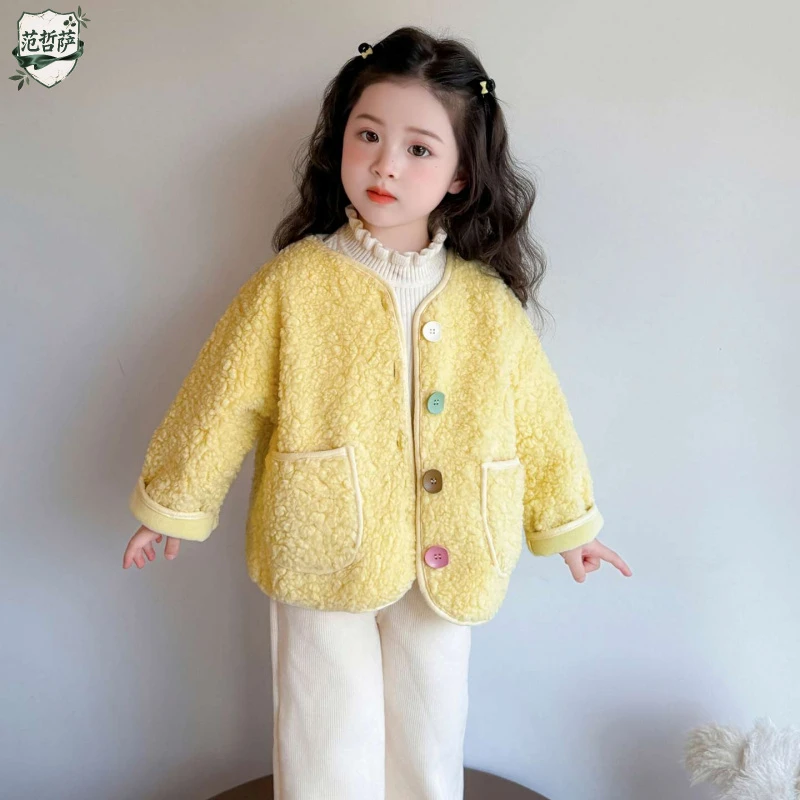 女童毛毛衣外套秋冬季2025新款儿童洋气时尚保暖皮毛一体冬装上衣
