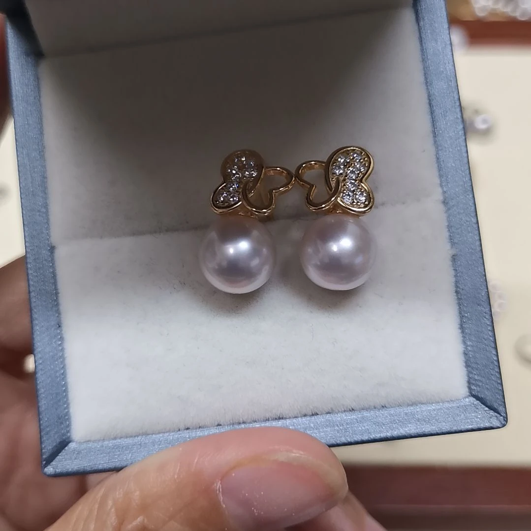 淡水珍珠耳饰银S925镀金镶嵌