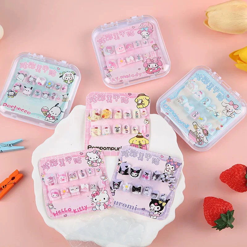 儿童卡通立体带钻指甲贴公主宝宝美甲贴小女孩穿戴甲玩具套装礼盒