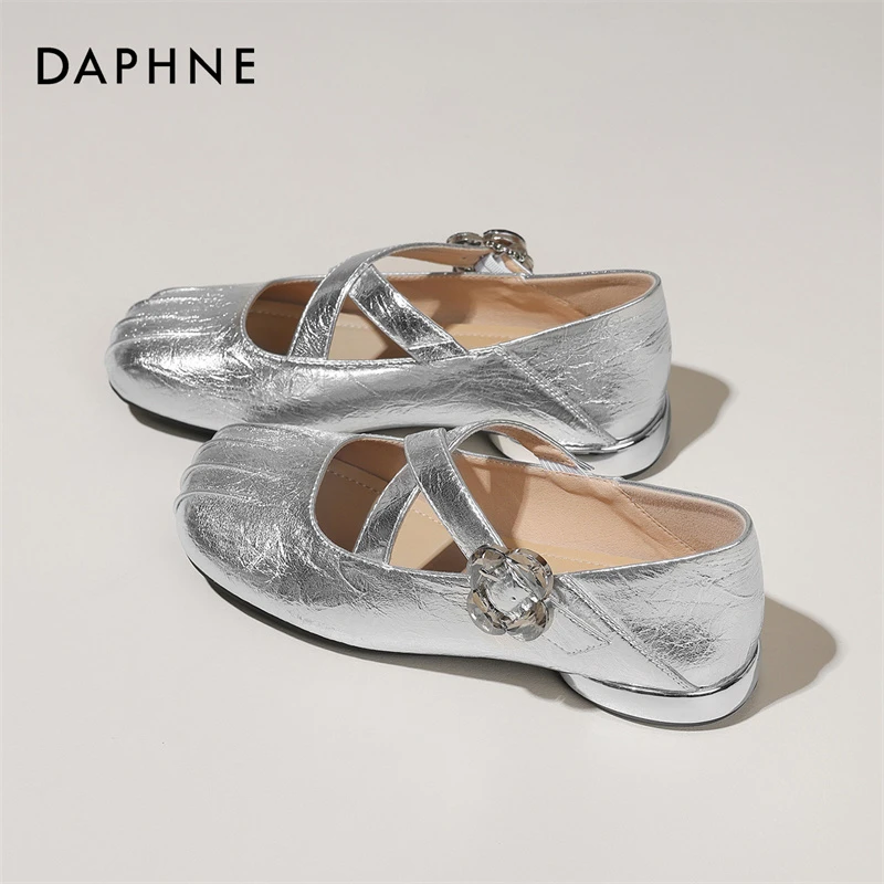 达芙妮新款2025夏季玛丽珍鞋时尚低跟交叉带芭蕾鞋舒适一脚蹬女鞋