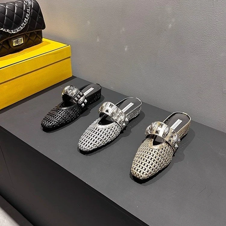 女鞋2025新款时尚凉拖透气内增高编织镂空包头拖低跟包头网红韩版