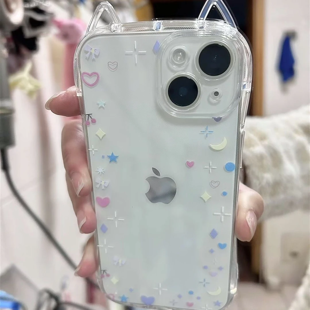 简约爱心星星适用苹果16pro手机壳iPhone15小蛮腰14/13软猫耳朵
