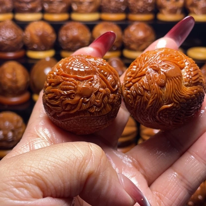 猫***荷把件橄榄核橄榄雕刻