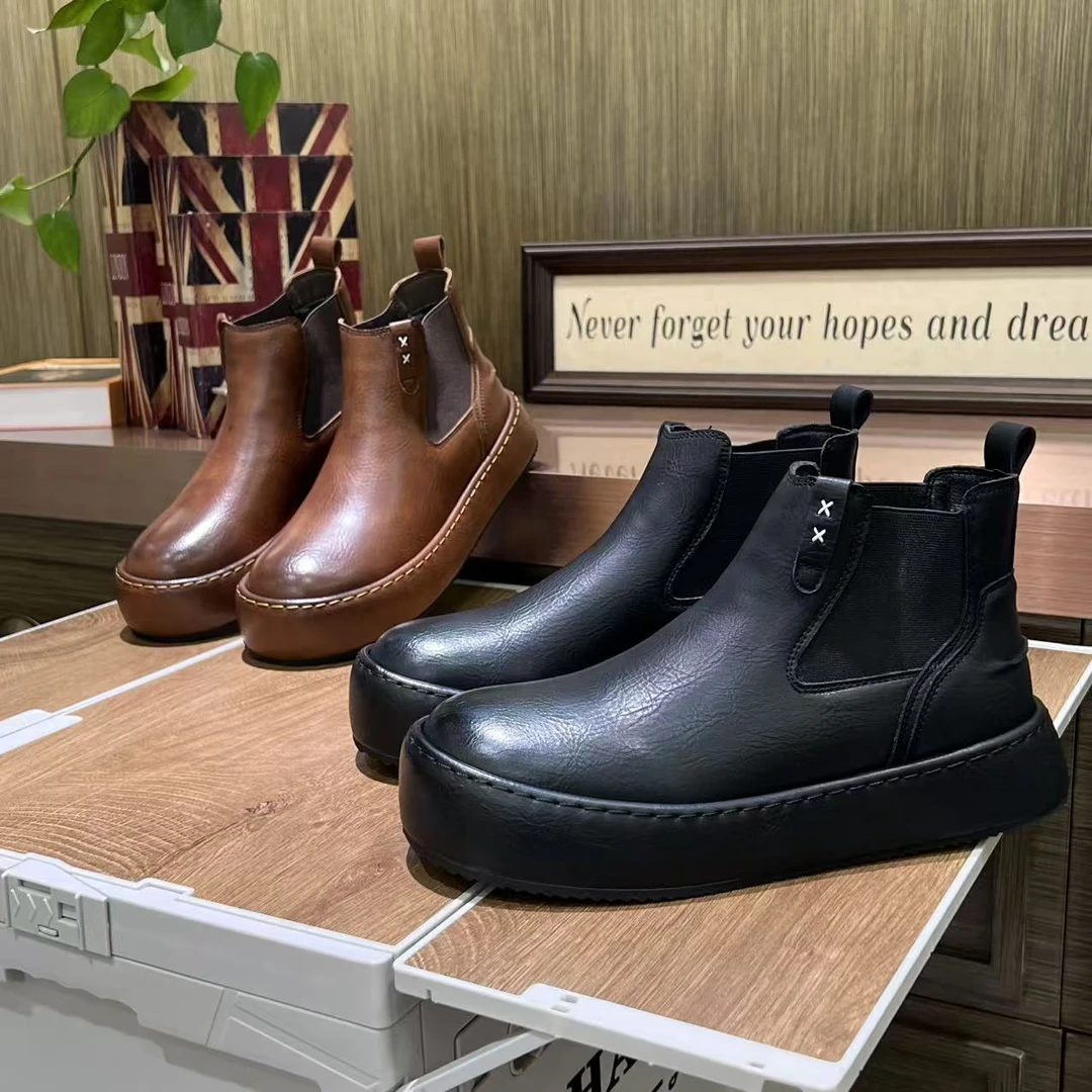 2025冬季新款时尚复古烟筒靴潮流百搭个性一脚蹬休闲男鞋（皮鞋码）