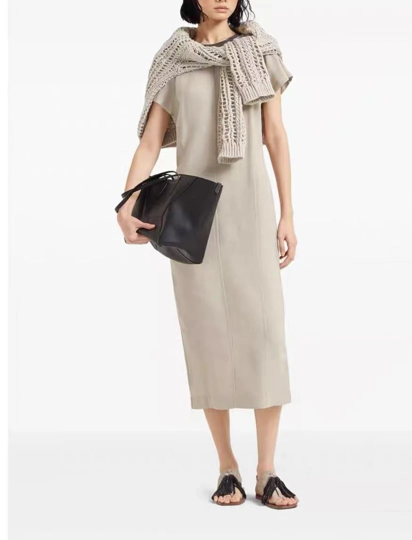 SS251338  BC定制领口钉珠重工100%亚麻连衣裙