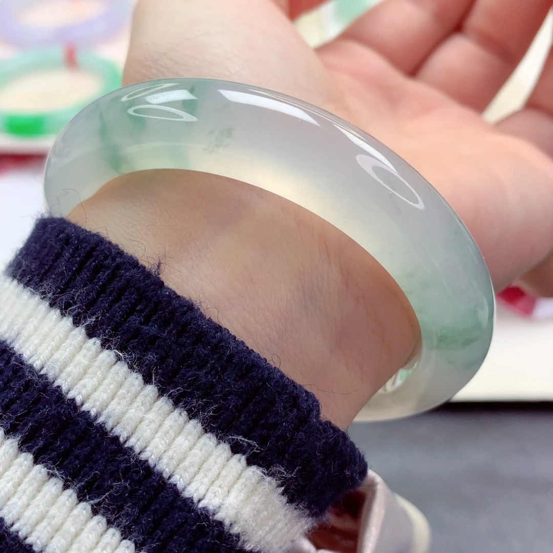 未镶嵌手镯翡翠9908茉莉花茶 冰透 0毛孔 完美