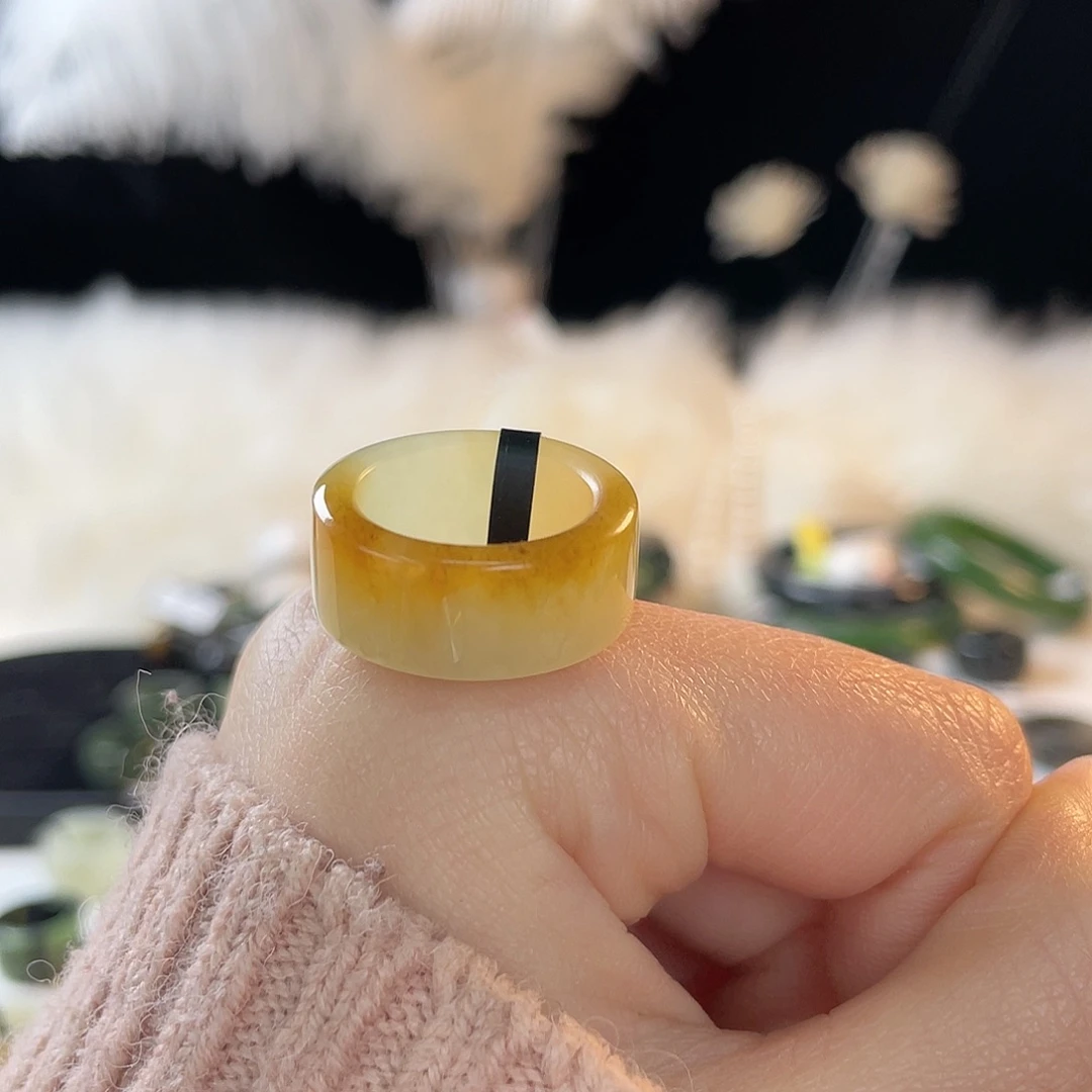 和田玉未镶嵌戒指k76 金橘糖渐变直切16.2mm
