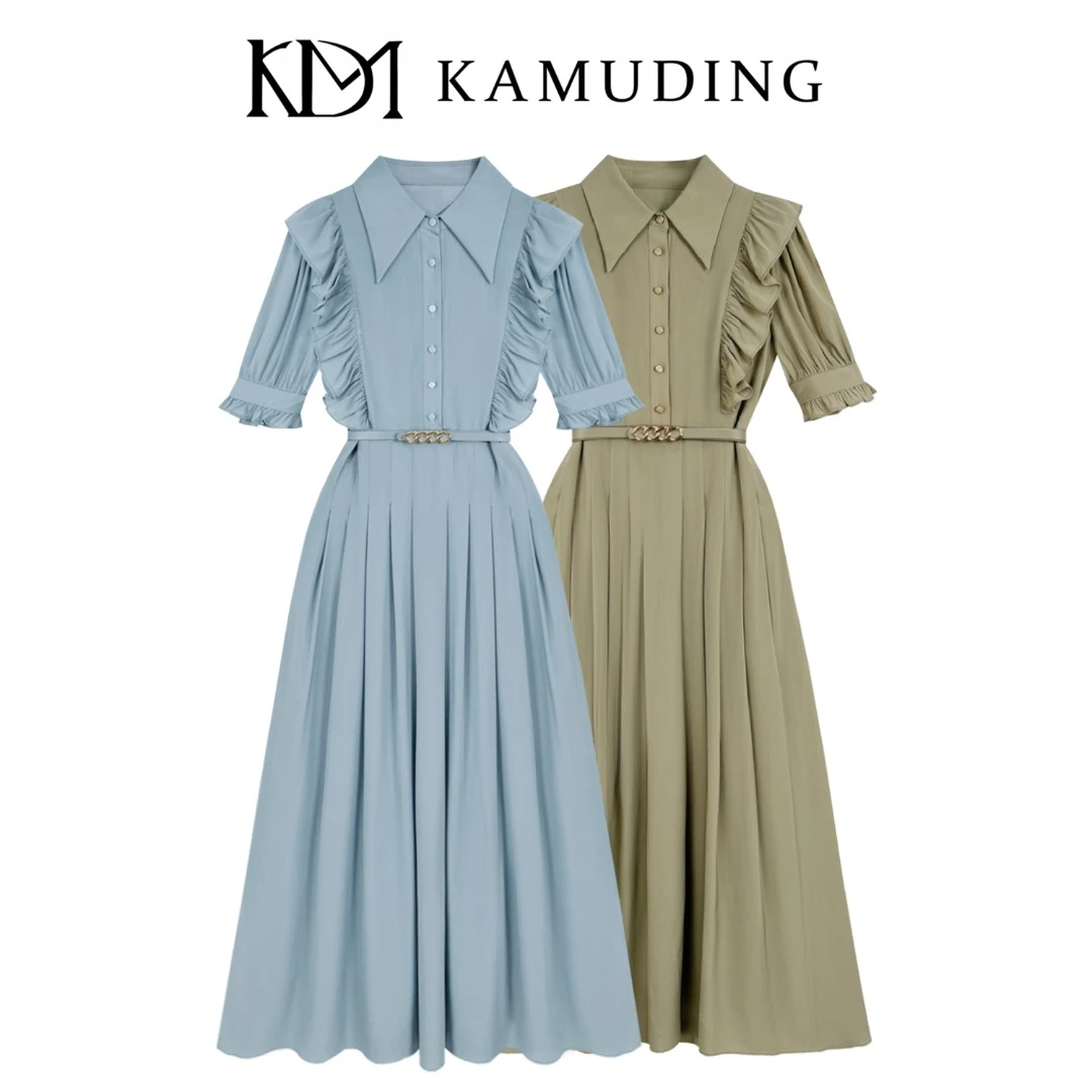 KAMUDING法式连衣裙子女夏季荷叶边设计感温柔风气质长裙8165