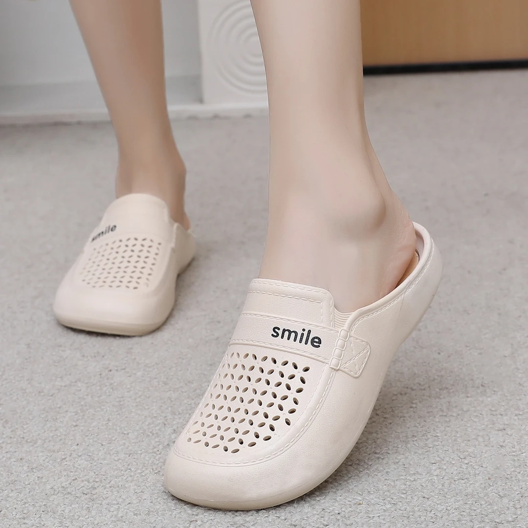 包头拖洞洞妈妈鞋平跟低跟透气防滑软底舒适百搭防滑包头女凉拖