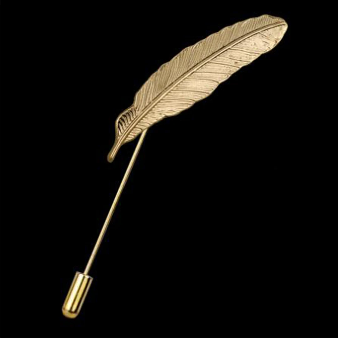 P2022005F淡金色质感羽毛帽胸针时尚套装