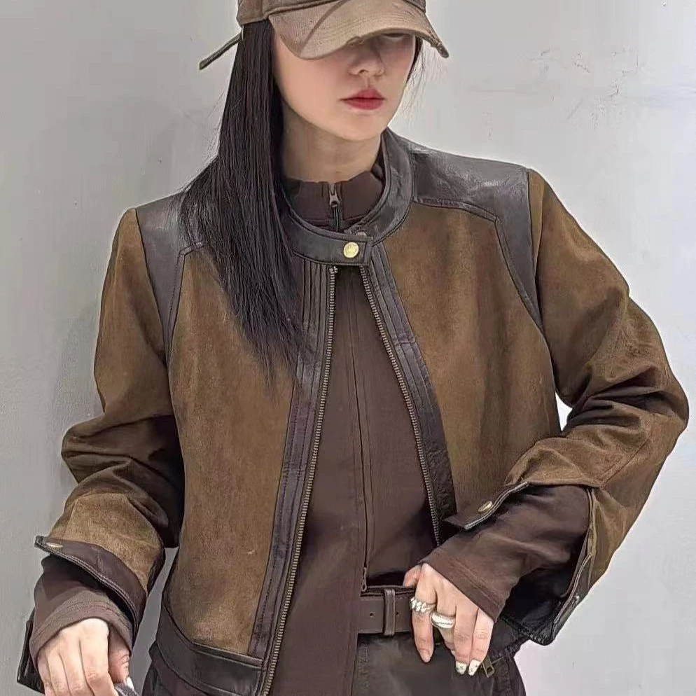 上衣拼接常规款设计师女时尚秋季INS风短外套豹纹