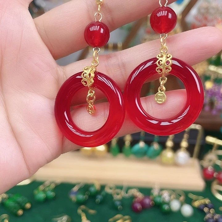玛瑙/玉髓合金耳饰