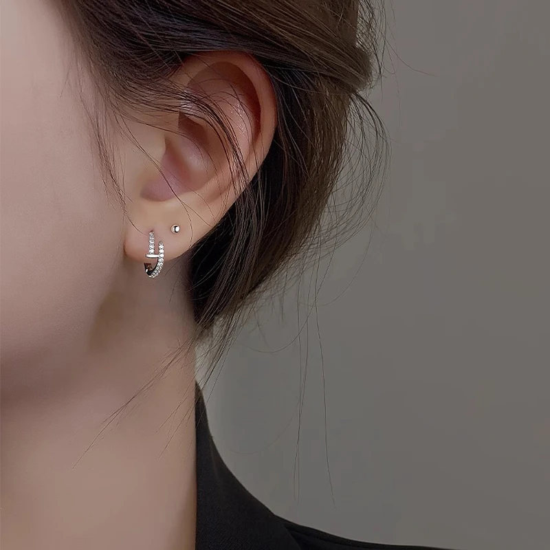 CUOOYINO/初影 铜合金合成锆石耳饰 【满镶钉子】925银针耳圈女耳环