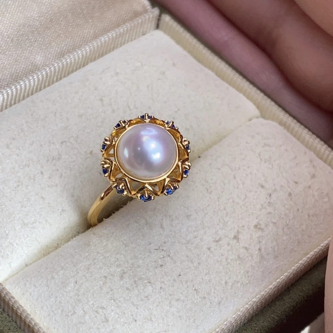 淡水珍珠戒指银S925镀金镶嵌特价微瑕