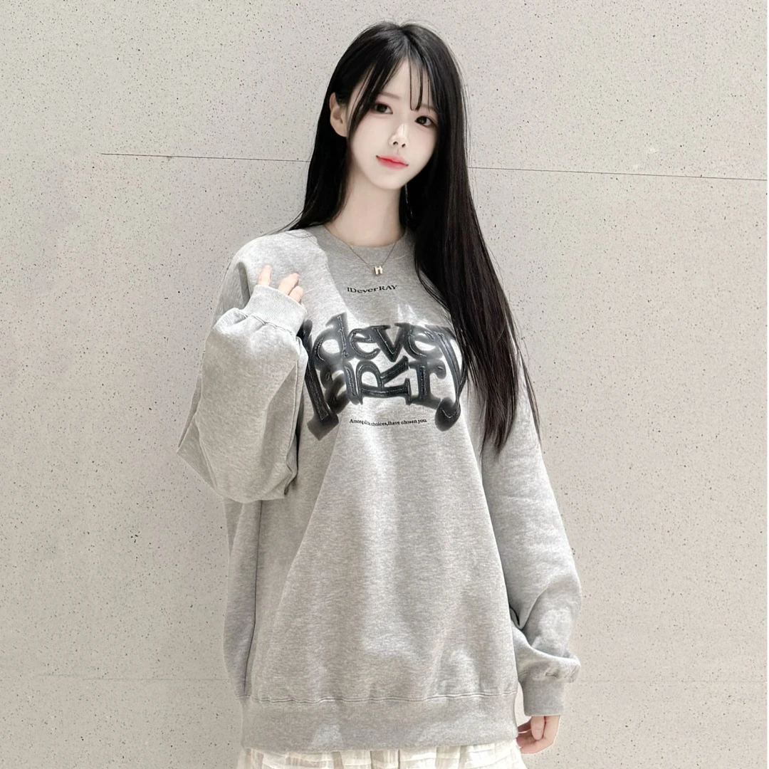 IDeverRAY【时尚风】秋冬字母重磅圆领卫衣cleanfit打底男女上衣