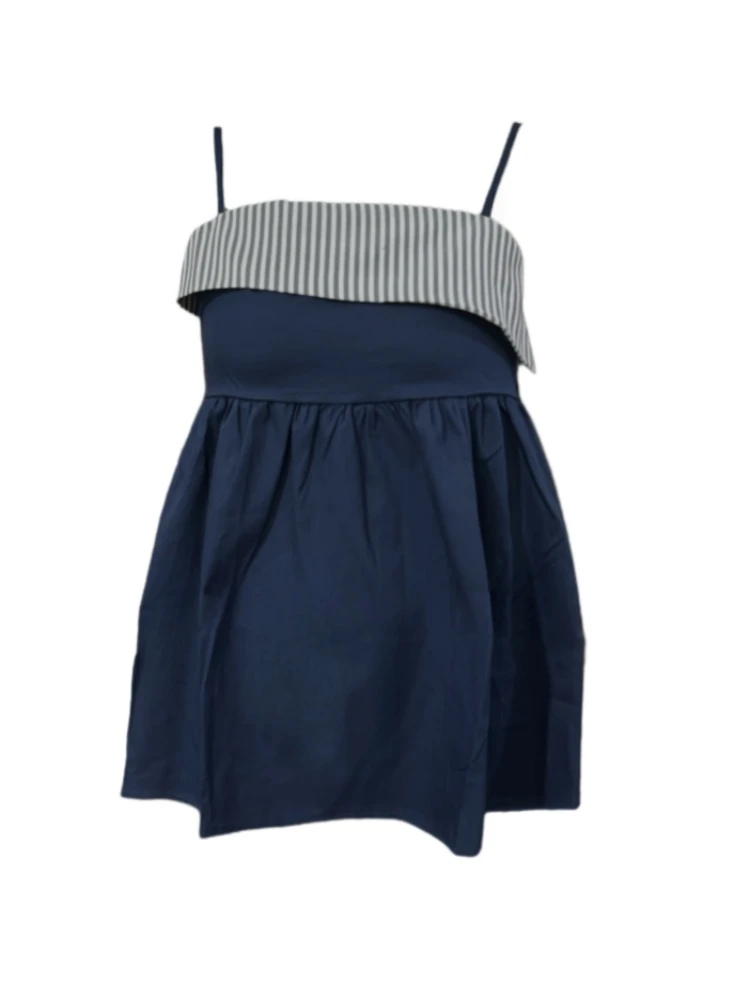 【Amy家】微胖mm甜辣风撞色条纹吊带背心女夏季显瘦遮肉无袖上衣女