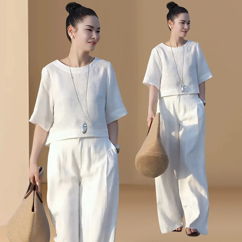 高级感气质时尚套装女2025夏季新款设计感小众休闲阔腿裤子两件套