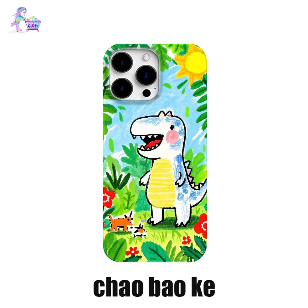 卡通蜡笔恐龙适用于苹果16promax手机壳iphone15pro个性14小众13p