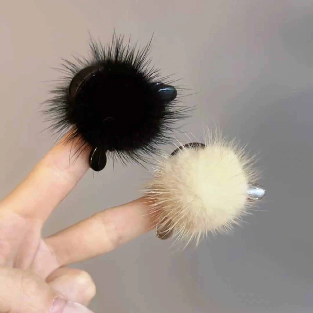 秋冬新款水貂毛小抓夹少女风公主头毛毛发夹韩国顶夹刘海毛毛发饰