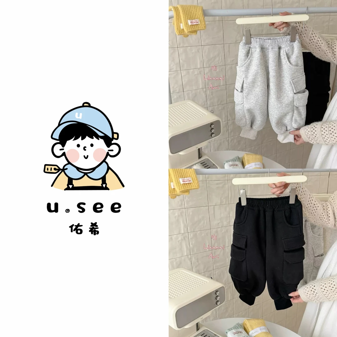 佑希25冬季超级厚羊羔毛儿童双色A类保暖加厚运动裤束脚裤