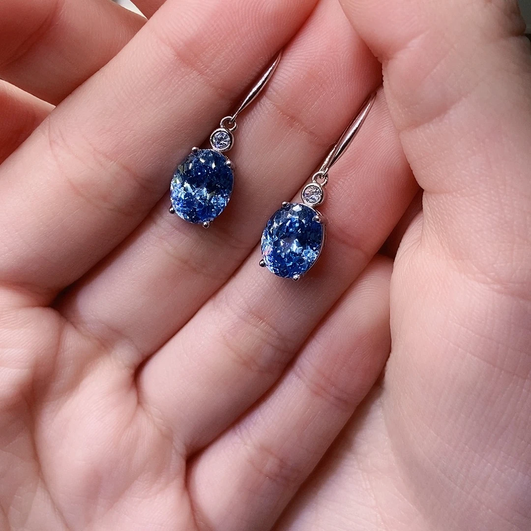 海蓝宝石银S925镶嵌耳饰