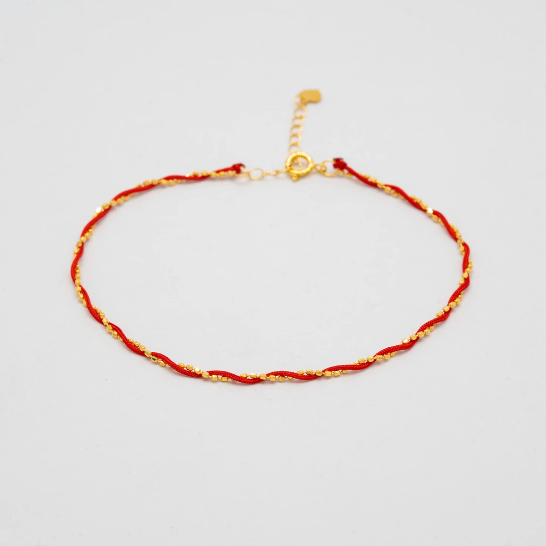 18k金蕾丝红绳手链时尚简约气质百搭轻奢E632