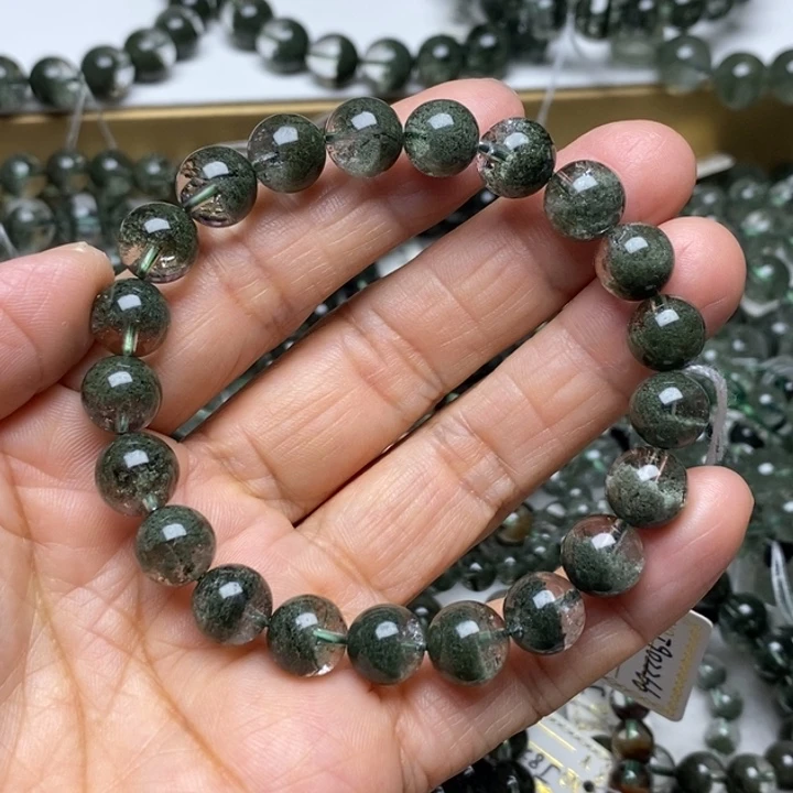 未镶嵌手链水晶J902266天然绿幽灵聚宝盆9+