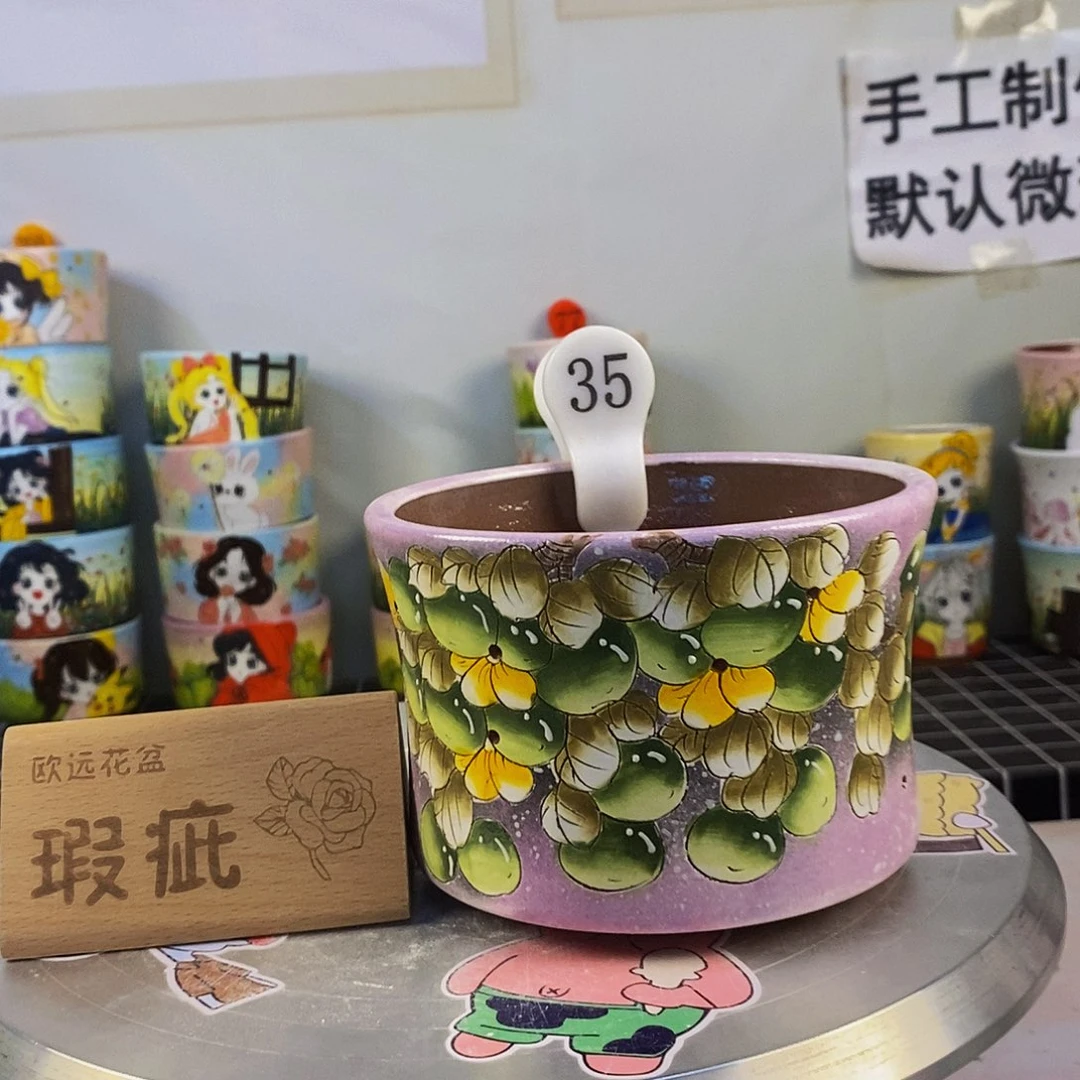 紫砂花盆红陶手绘花盆