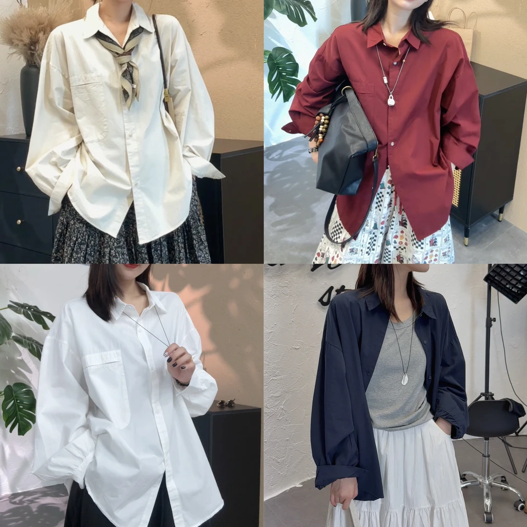 【SI MO】251307秋季新款背后小标宽松慵懒衬衫
