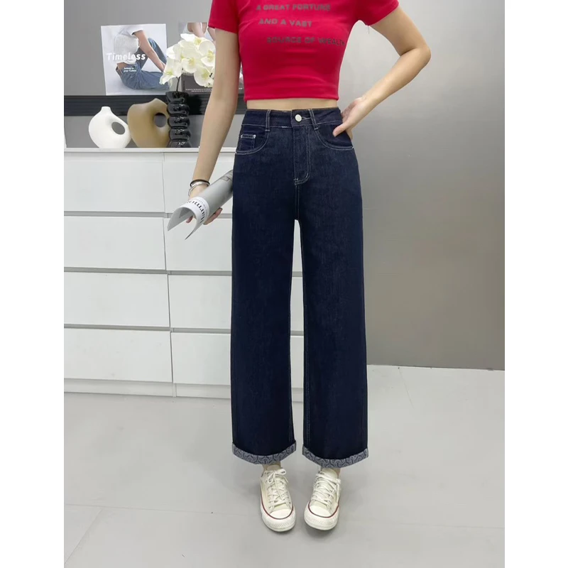 阔腿牛仔裤2025夏季九分薄款简约休闲百搭复古高腰显腿长 25093