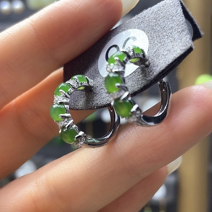 银S925镀金镶嵌和田玉耳饰