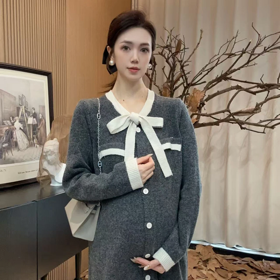 Zoey孕妇装［北海道］秋冬气质小香风精致孕妈妈弹力中长款连衣裙
