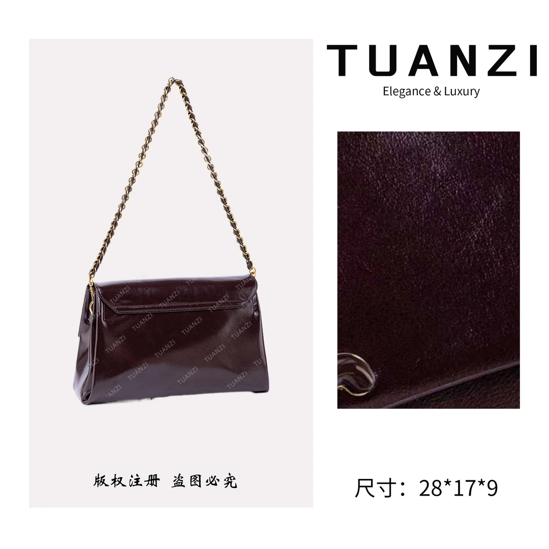 TUANZI『凯旋』赛家秋冬新款28cm斜跨包 QYX-98059-可可棕