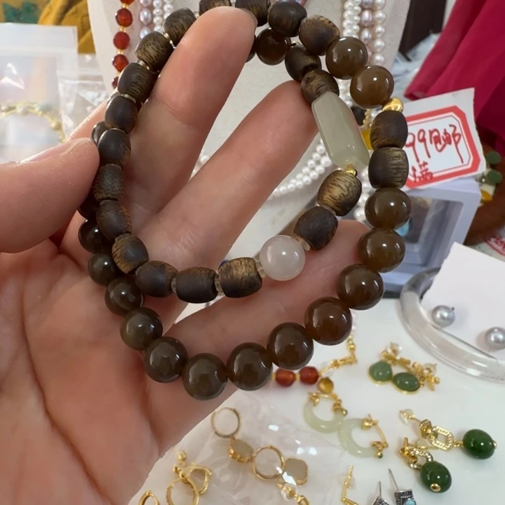 和田玉（糖玉）未镶嵌手链双圈卡8左右设计款有无事牌天然结构