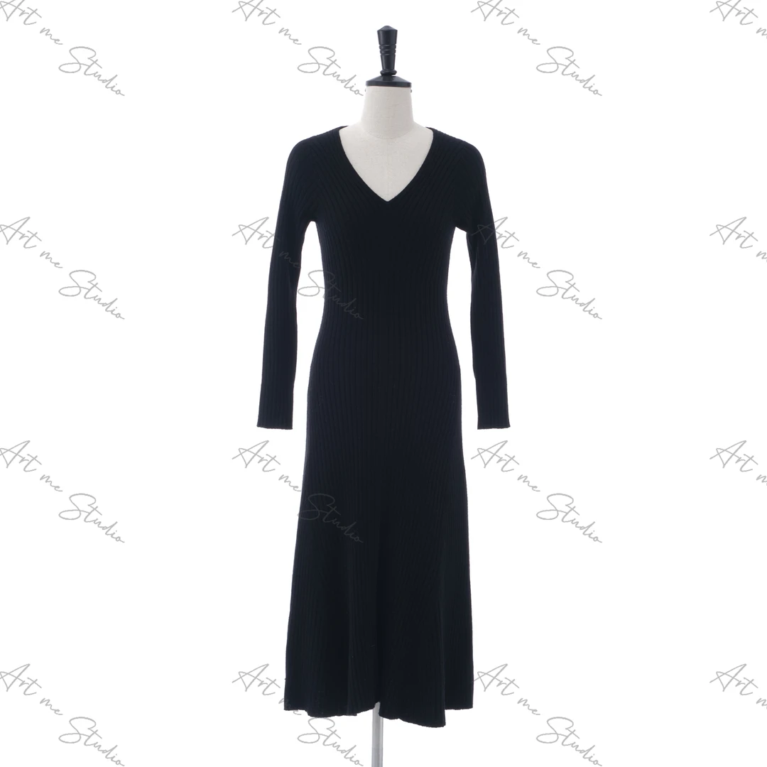 3姐【智性恋人 慵懒随性竖坑条纹修身针织长裙】  B283