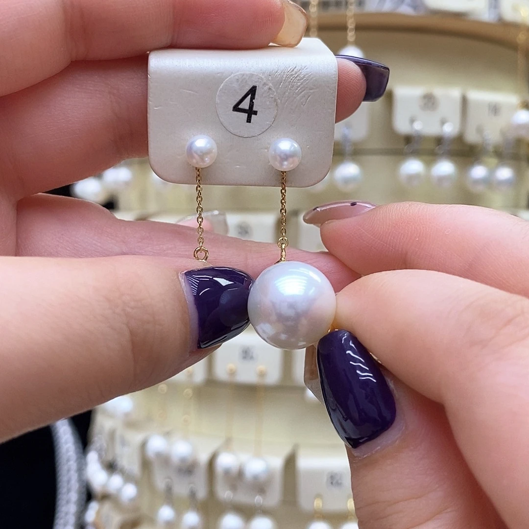 淡水珍珠银S925镶嵌耳饰