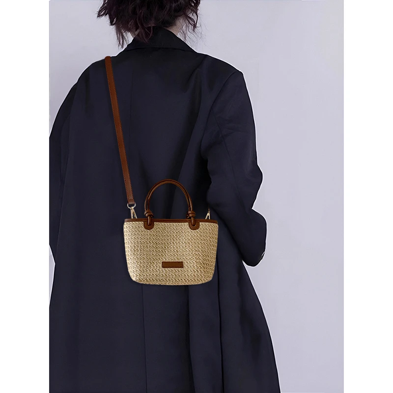 度假沙滩风草编包包女式2025新款洋气绳结菜篮子包编织手提斜挎包