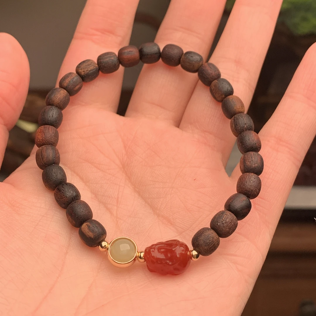 「麻丝+貔貅」0.6天然糖结麻丝降真香手串