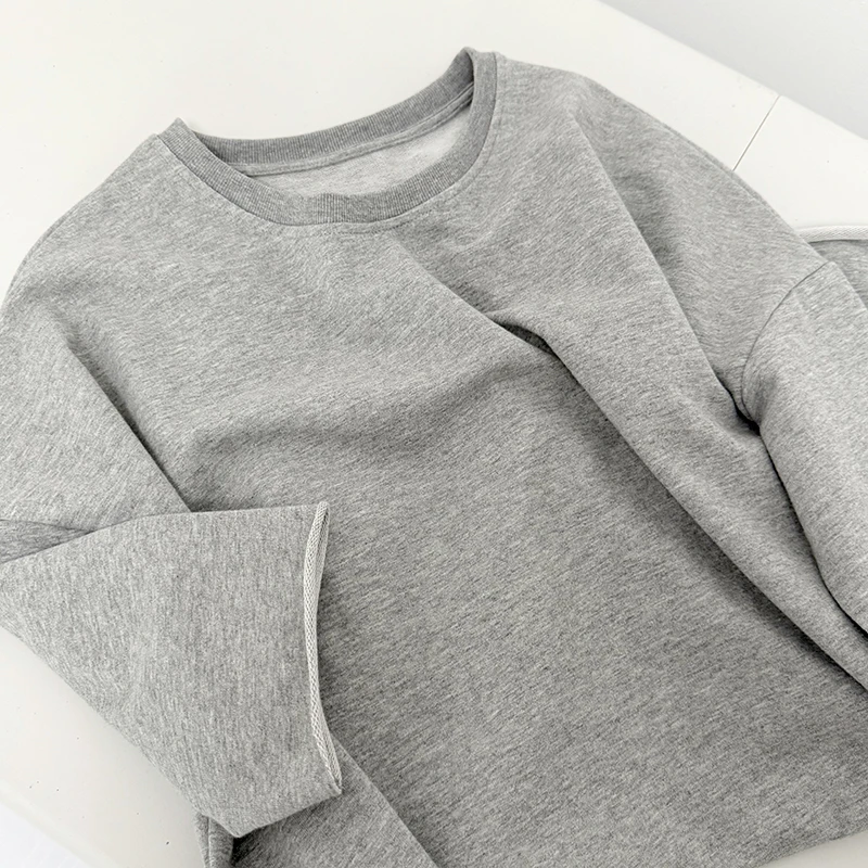 毛圈棉毛边卷边卫衣裙女宽松百搭休闲懒人套头圆领短袖连衣裙春夏