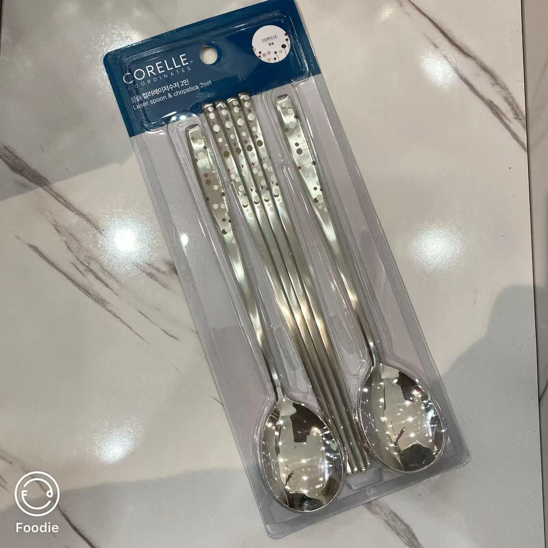 韩厨姐妹专属~韩国进口不锈钢吃饭勺筷2件套套装