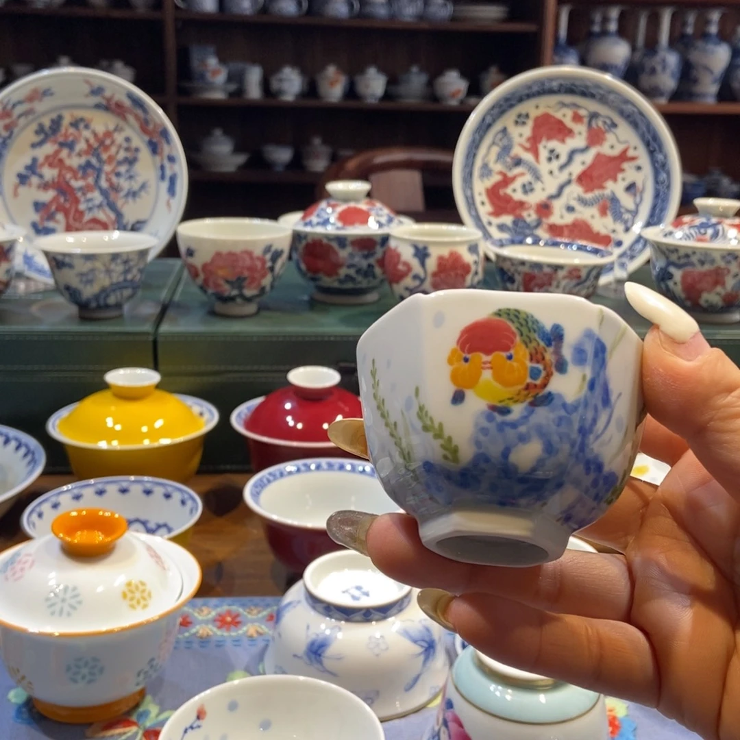 雪山春晓兰寿鱼六方杯