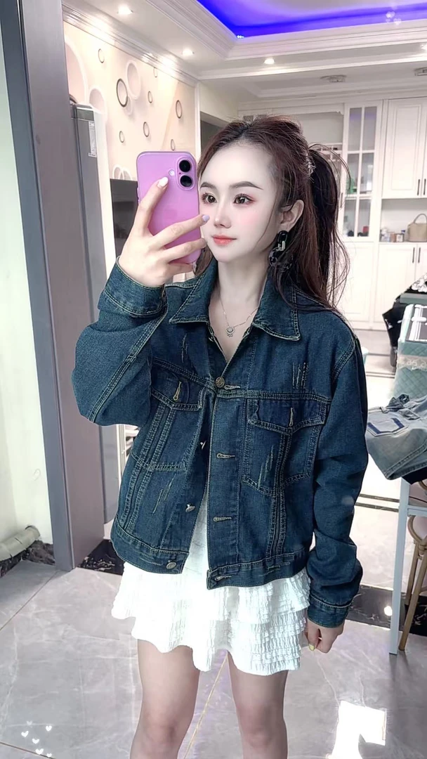 长袖女常规纯色水洗短外套时尚韩版春秋休闲牛仔衣重工