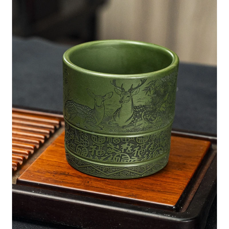 6608宜兴紫砂手工雕刻一路有你主人杯ZXJ